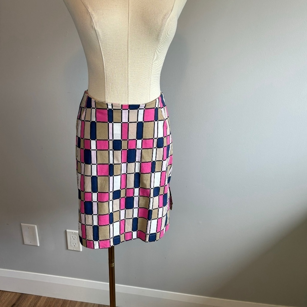 Golftini Women's Monkey Business Pink Tan and Blue Geometric Golf Skort SZ 8L